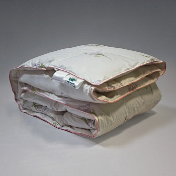 Одеяло Natures Царственный Ирис ЦИ-О-7-3, двуспальное, пуховое, кассетное, всесезонное, 200х220 см, белое с розовым кантом